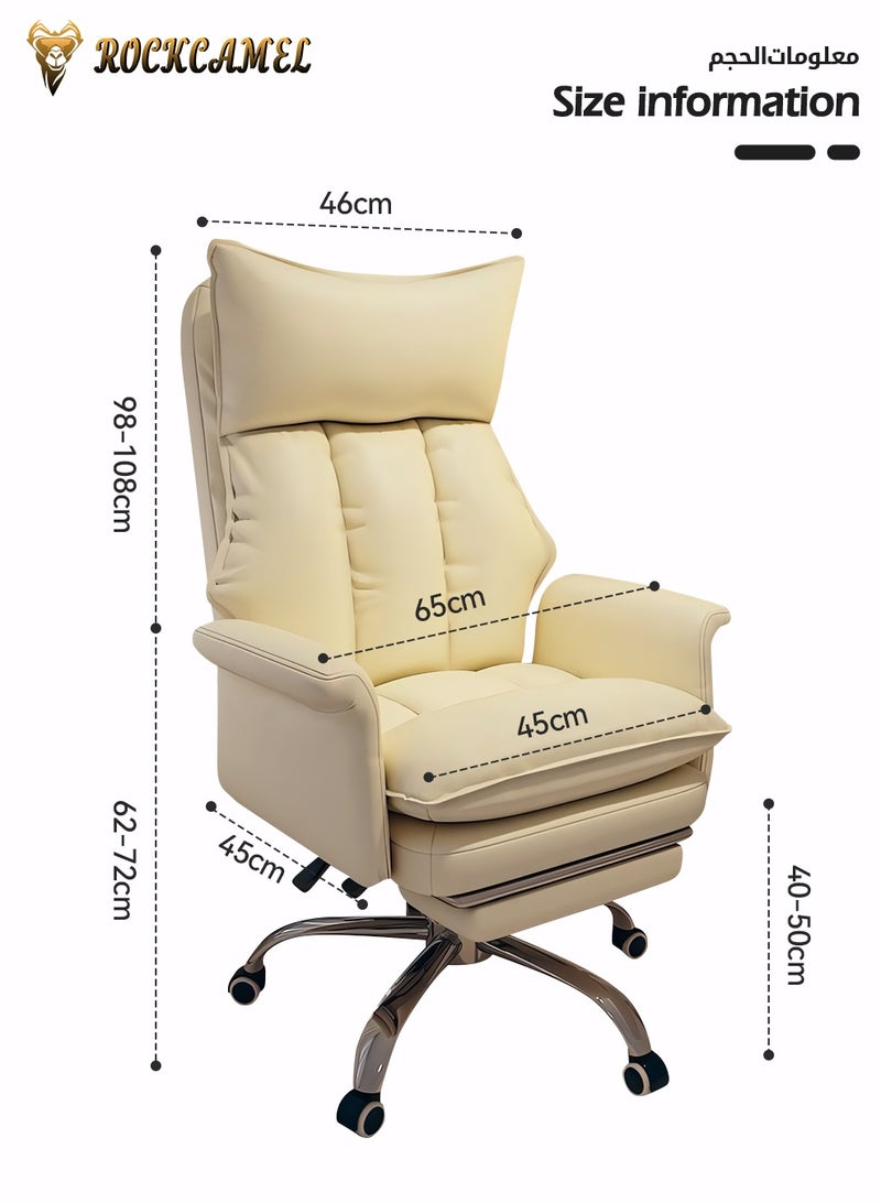 ROCKCAMEL كرسي ألعاب مريح، كرسي مكتب للمساحات الصغيرة، كرسي مكتب منزلي مع مسند قدم قابل للسحب، كرسي كمبيوتر بمسند ظهر مرتفع مع مسند رأس سميك للغاية ووسادة من اللاتكس، مريح للجلوس لساعات طويلة، أبيض - Image 3