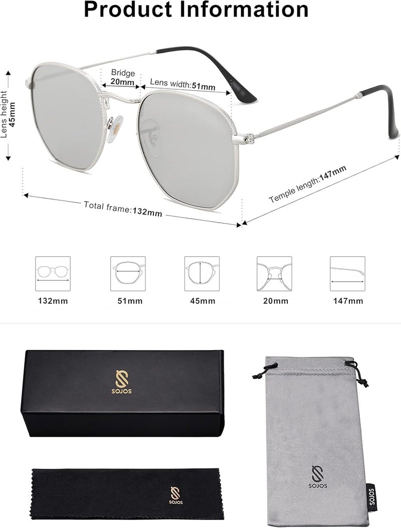 Sojos Square Polarized Sunglasses for Women Men Small Hexagonal Polygon Mirrored Lens SJ1072 - Image 5