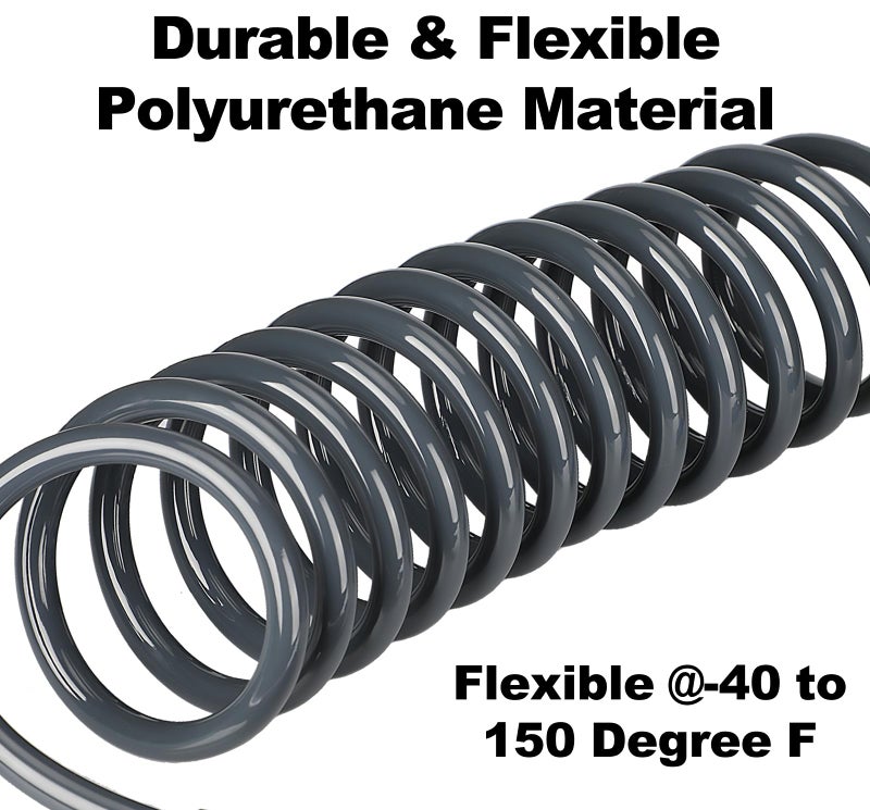 EADUTY Heavy Duty Polyurethane Recoil Air Hose 1/4 in x 25 ft, Lightweight, Flexible Compressor Hose with Universal Quick Coupler, Plug and Bend Restrictors, Gray - Image 2