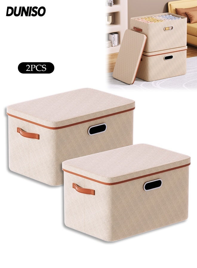 DUNISO Foldable Storage Box with Lid, Large Toy Storage Bin with Handles,Heavy Duty Fabric Storage Bins,Space Saving Toy Chest Box,Collapsible Books Baskets,Suitable for Home Playroom Travel(2 PCS,36*25*20 cm) - Image 1