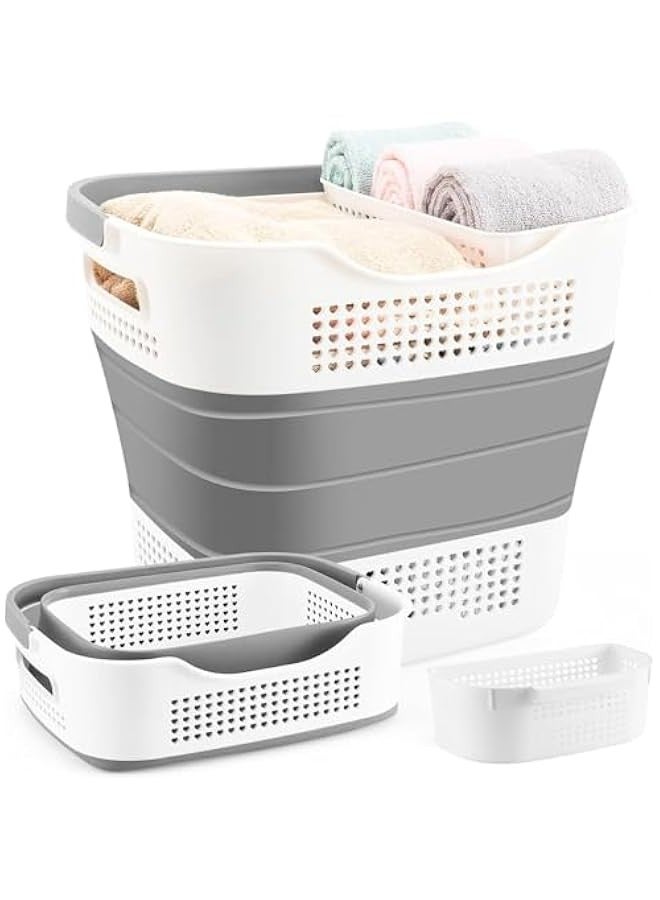 تراسل سلة غسيل لتر سلة غسيل كبيرة قابلة للطي بمقبض، سلال غسيل بلاستيكية قابلة للطي حاوية سلة غسيل ملابس بلاستيكية للغسيل، سلة تخزين متعددة الأغراض قابلة للطي - Image 1