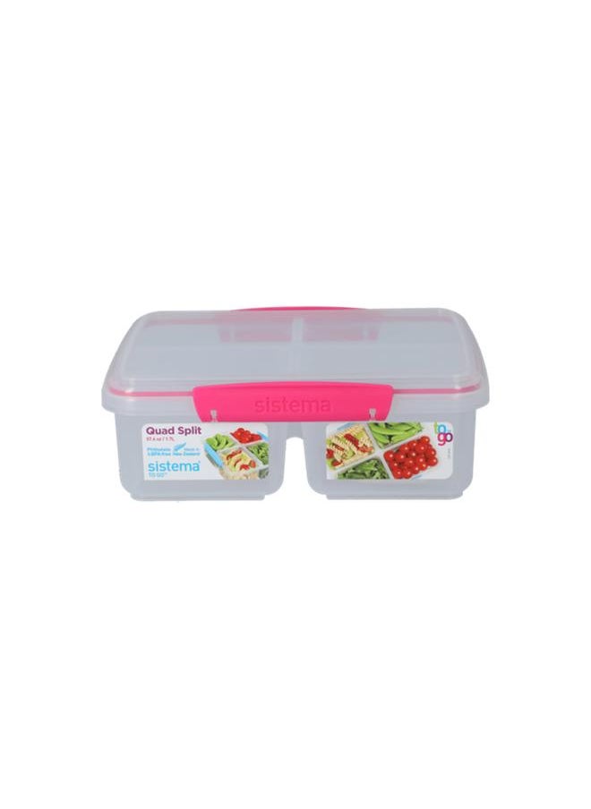 sistema To Go Quad Split Food Storage Box Clear and Pink 1.74 Liter (Multicolour)  - Image 1