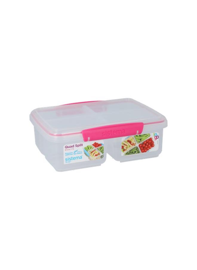 sistema To Go Quad Split Food Storage Box Clear and Pink 1.74 Liter (Multicolour)  - Image 3