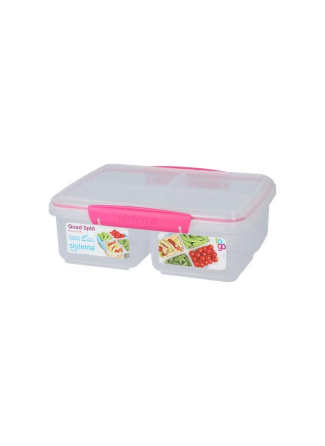 sistema To Go Quad Split Food Storage Box Clear and Pink 1.74 Liter (Multicolour)  - Image 2