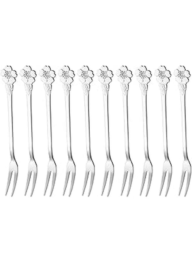 10 Pcs Stainless Steel Fruit Forks Reusable Cherry Blossom Design for Party Serving Home Dining - Image 1
