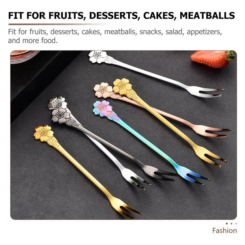 10 Pcs Stainless Steel Fruit Forks Reusable Cherry Blossom Design for Party Serving Home Dining - Image 4