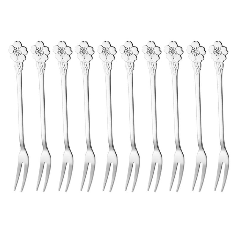 10 Pcs Stainless Steel Fruit Forks Reusable Cherry Blossom Design for Party Serving Home Dining - Image 2