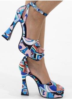 LAMARAPARIS Darika printed multi-colored 13cm platform heel sandal blue  - Image 1