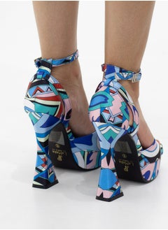 LAMARAPARIS Darika printed multi-colored 13cm platform heel sandal blue  - Image 3