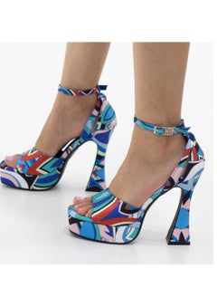 LAMARAPARIS Darika printed multi-colored 13cm platform heel sandal blue  - Image 4