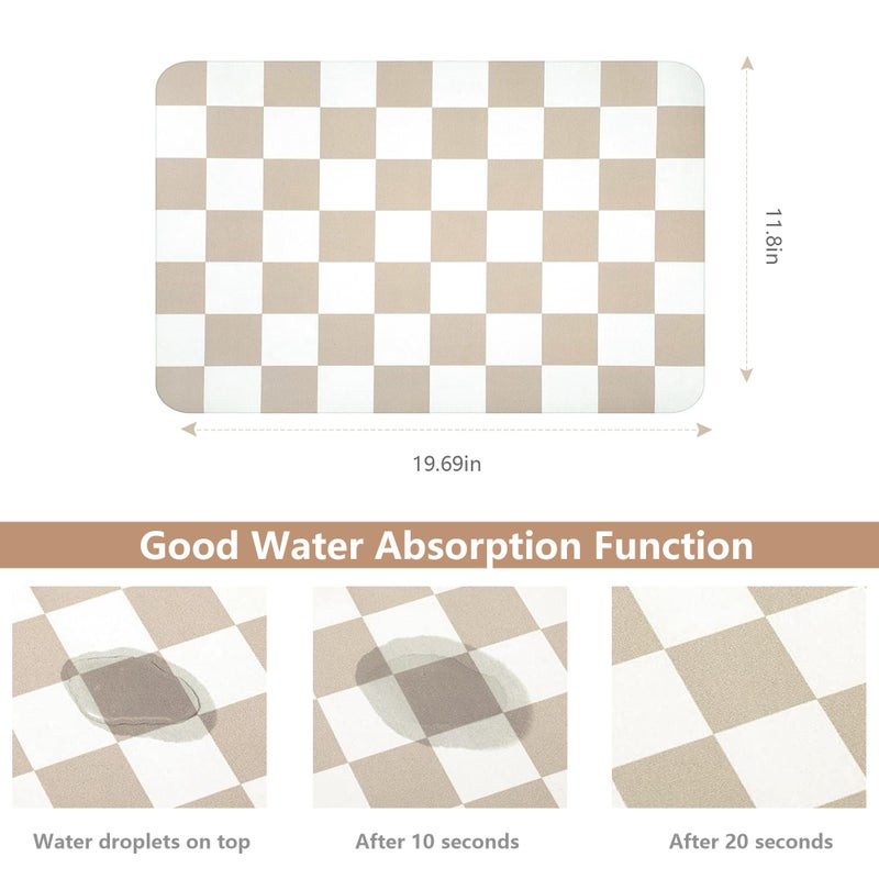 FUULOXE Coffee Mat Checkered Dish Drying Pad for Kitchen Pet Placemat Absorbent Quick Dry Washable Anti-slip Rubber Backed Mats for Kitchen Counter Coffee Bar Bathroom Bedroom 12" x 19" - Image 2