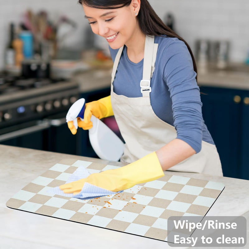 FUULOXE Coffee Mat Checkered Dish Drying Pad for Kitchen Pet Placemat Absorbent Quick Dry Washable Anti-slip Rubber Backed Mats for Kitchen Counter Coffee Bar Bathroom Bedroom 12" x 19" - Image 3