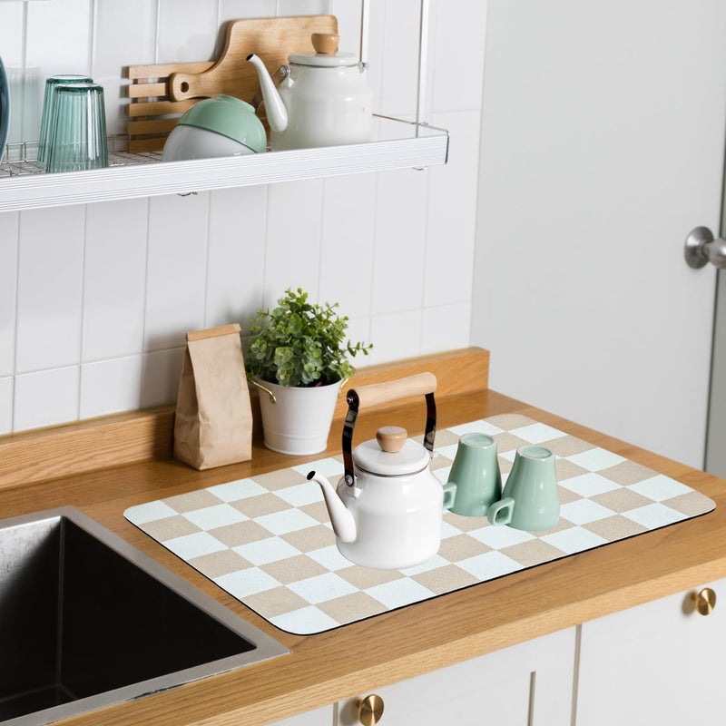 FUULOXE Coffee Mat Checkered Dish Drying Pad for Kitchen Pet Placemat Absorbent Quick Dry Washable Anti-slip Rubber Backed Mats for Kitchen Counter Coffee Bar Bathroom Bedroom 12" x 19" - Image 4