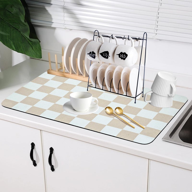 FUULOXE Coffee Mat Checkered Dish Drying Pad for Kitchen Pet Placemat Absorbent Quick Dry Washable Anti-slip Rubber Backed Mats for Kitchen Counter Coffee Bar Bathroom Bedroom 12" x 19" - Image 1