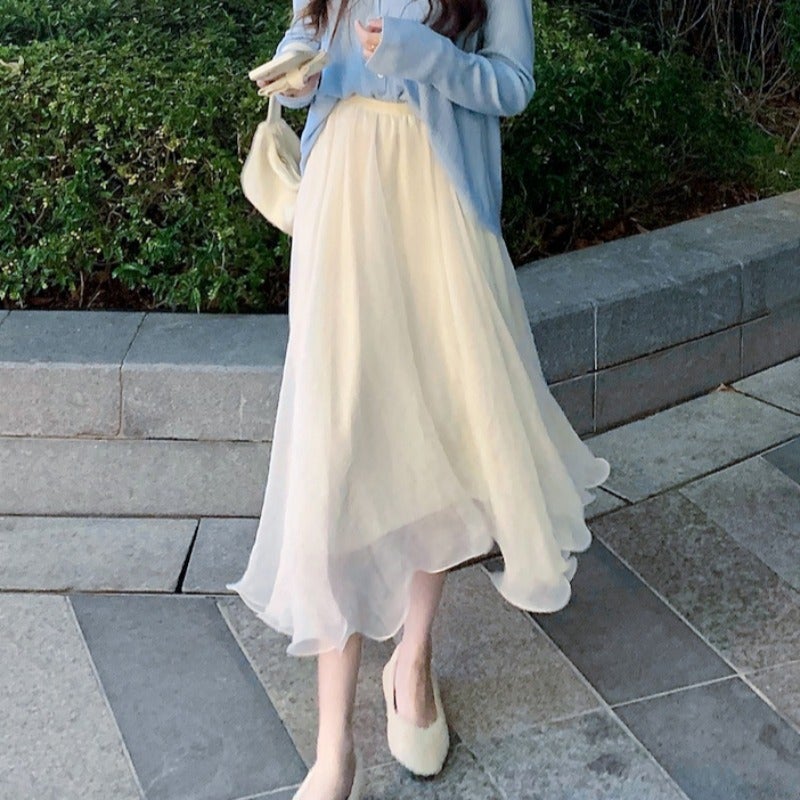 Fairy Skirt Chic Gentle Little 2024 Summer New White Veil Skirt Irregular A- line Mesh Skirt - Image 2