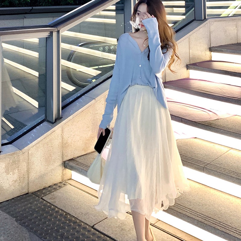 Fairy Skirt Chic Gentle Little 2024 Summer New White Veil Skirt Irregular A- line Mesh Skirt - Image 3