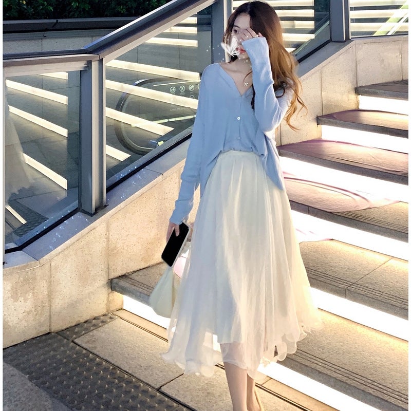 Fairy Skirt Chic Gentle Little 2024 Summer New White Veil Skirt Irregular A- line Mesh Skirt - Image 1