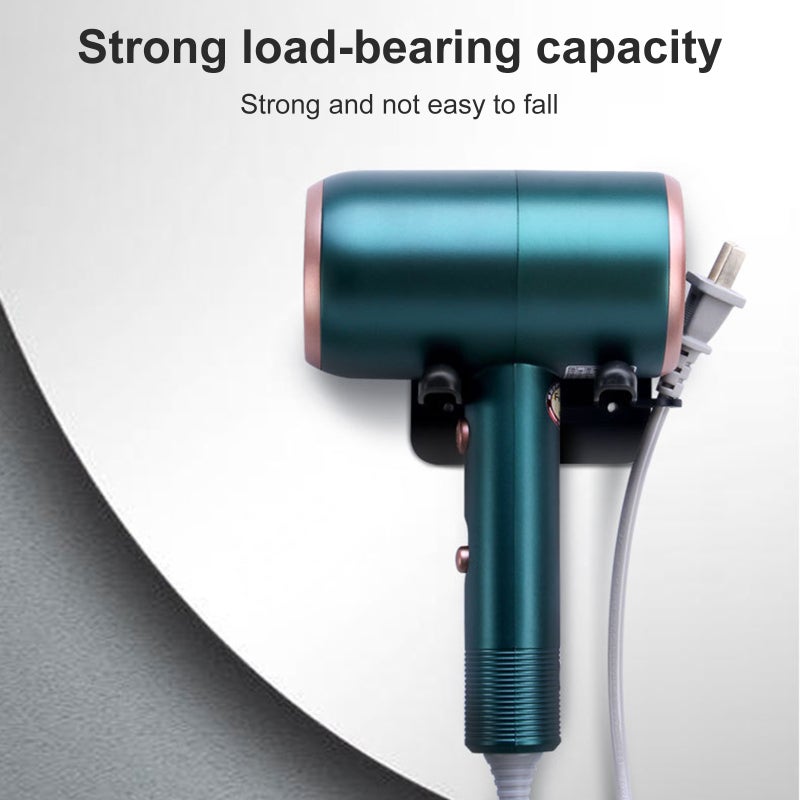 Hair Dryer Holder 1-Piece Black No-Drill Install - Space-Saving Durable Hair Dryer Hanging Rack for Bathroom Hotel Home Guesthouse - Image 2