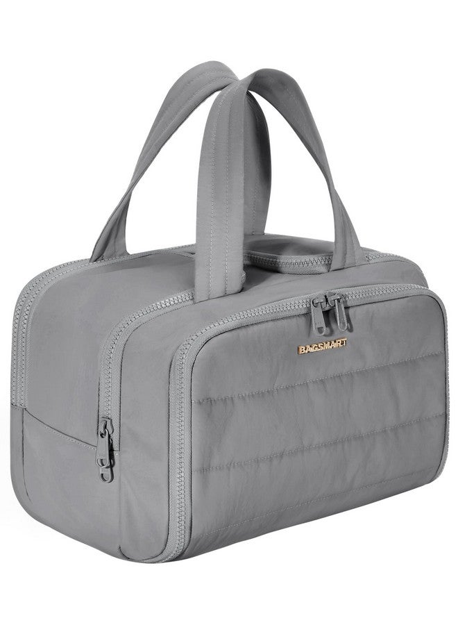 BAGSMART BAGSMART Travel Toiletry Bag, Lightweight Large Wide-open Travel Bag for Women, Puffy Cosmetic Makeup Bag Organizer with Handle for Accessories,Essentials, Toiletries, Grey - Image 1