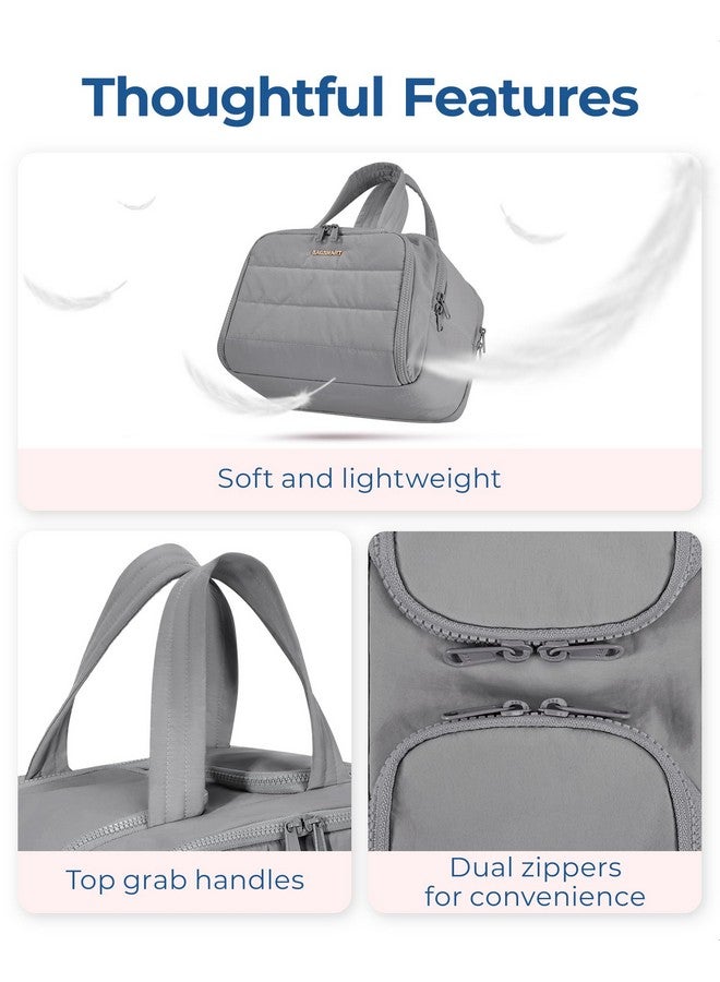 BAGSMART BAGSMART Travel Toiletry Bag, Lightweight Large Wide-open Travel Bag for Women, Puffy Cosmetic Makeup Bag Organizer with Handle for Accessories,Essentials, Toiletries, Grey - Image 2