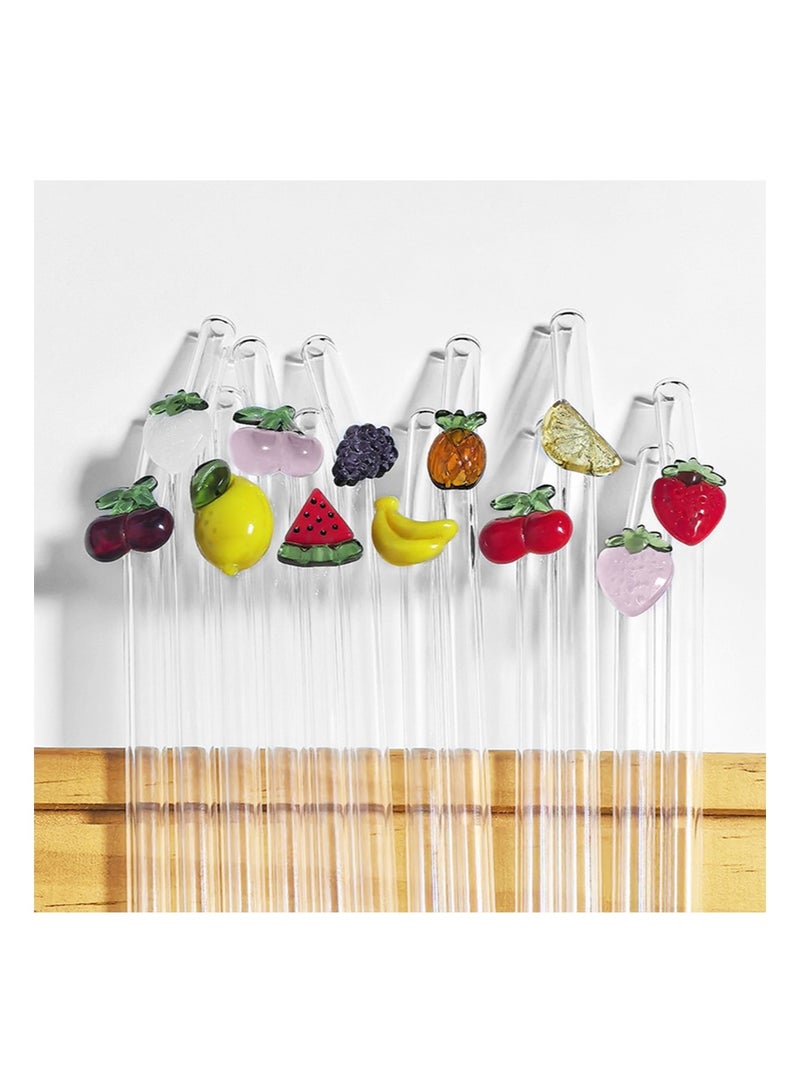 ايكانبو 4 قطع من المصاصات الزجاجية المقاومة للكسر مع فرشاة تنظيف واحدة، مصاصة ملونة لطيفة قابلة لإعادة الاستخدام لديكورات الحفلات ذات الطابع المحيطي، العصير، شاطئ الصيف، حفلات أعياد الميلاد (الفاكهة) - Image 3