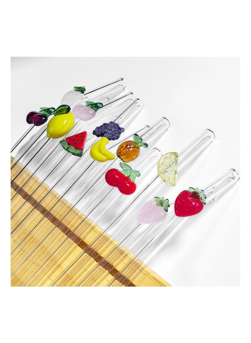 ايكانبو 4 قطع من المصاصات الزجاجية المقاومة للكسر مع فرشاة تنظيف واحدة، مصاصة ملونة لطيفة قابلة لإعادة الاستخدام لديكورات الحفلات ذات الطابع المحيطي، العصير، شاطئ الصيف، حفلات أعياد الميلاد (الفاكهة) - Image 4