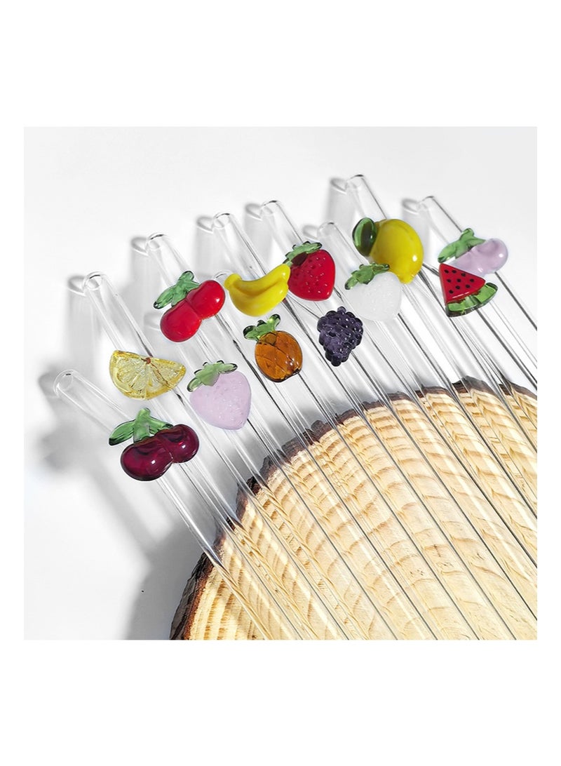 ايكانبو 4 قطع من المصاصات الزجاجية المقاومة للكسر مع فرشاة تنظيف واحدة، مصاصة ملونة لطيفة قابلة لإعادة الاستخدام لديكورات الحفلات ذات الطابع المحيطي، العصير، شاطئ الصيف، حفلات أعياد الميلاد (الفاكهة) - Image 2