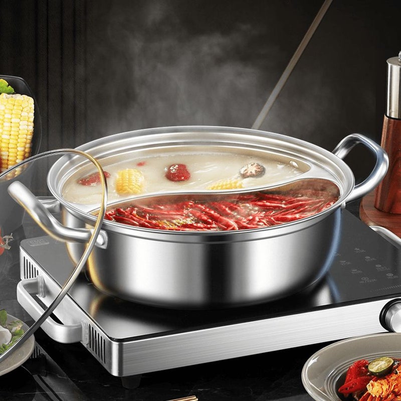 12.6 Inch Stainless Steel Mandarin Duck Hot Pot Dual Layer Split Design - Image 2