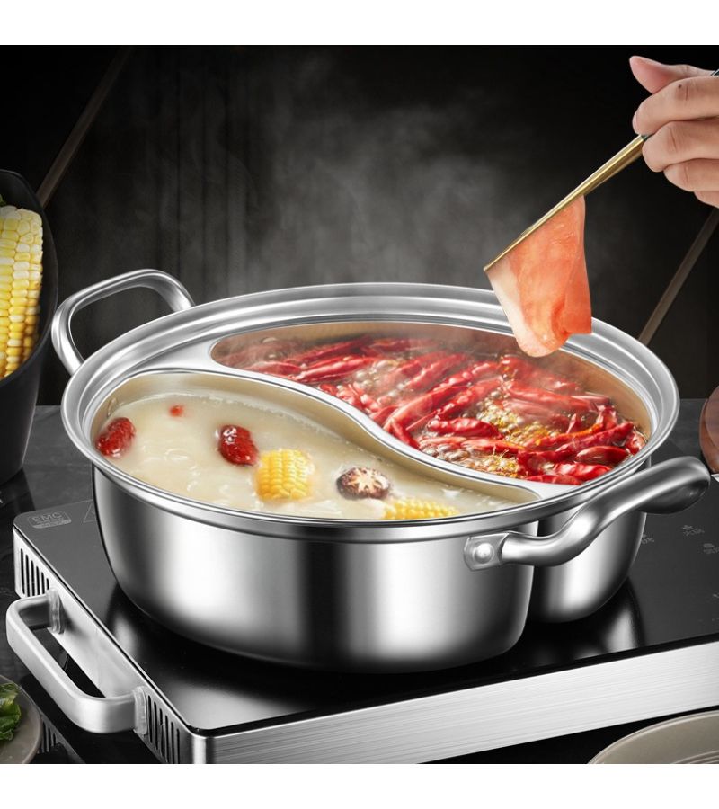12.6 Inch Stainless Steel Mandarin Duck Hot Pot Dual Layer Split Design - Image 4
