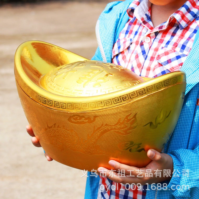 Dragon And Phoenix Ingot Ornaments Candy Box Stage Props Living Room Plastic Gold Ingot Hollow Ingot Ornaments - Image 3
