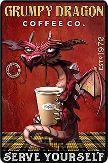 Ecrtorin Ecrtorin Dragon Wall Decor Tin Sign and Coffee Wall Decor Tin Sign - Grumpy Dragon Coffee co. Serve Yourse - Kitchen  - Image 1