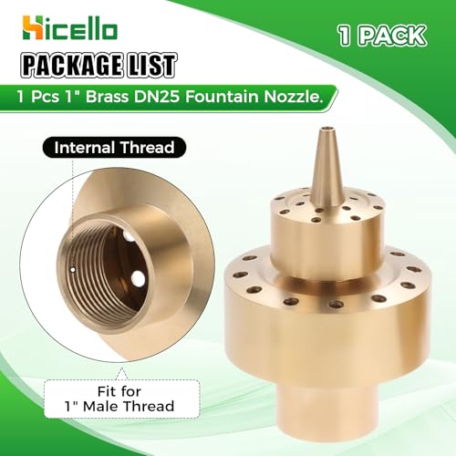 Hicello 1" (G1/DN25) Brass Fountain Nozzle – Spray Height 1.5M, Coverage 1.3M, for Garden Pond & Decorative Water Features – [Size: Fit for 1 Inch Male Thread Only] - Image 2