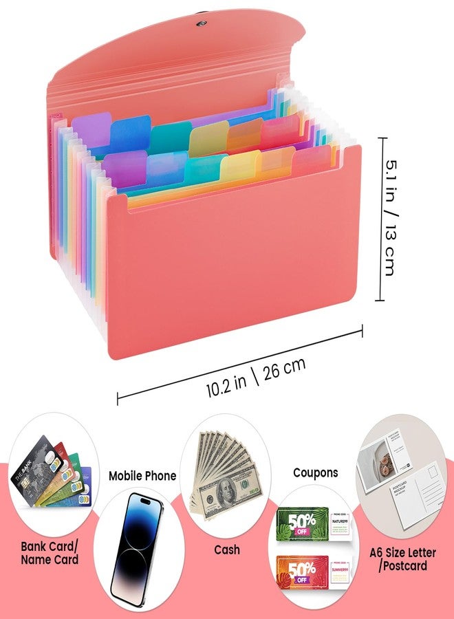 RIEJIN 13 Pocket A6 Receipt Organizer, 2 Pack Small Accordion File Organizer, Coupon Organizer with Labels - Pink - Image 2