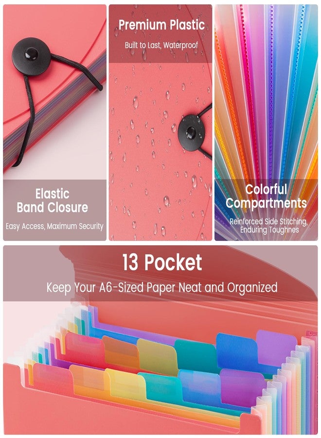 RIEJIN 13 Pocket A6 Receipt Organizer, 2 Pack Small Accordion File Organizer, Coupon Organizer with Labels - Pink - Image 3