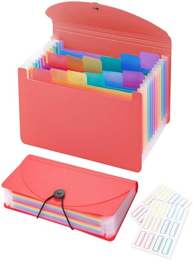 RIEJIN 13 Pocket A6 Receipt Organizer, 2 Pack Small Accordion File Organizer, Coupon Organizer with Labels - Pink - Image 1