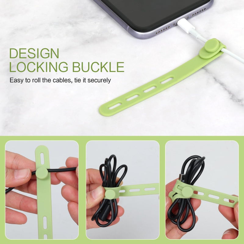 Donruby 24Pcs Silicone Cable Ties - Reusable & Washable with Locking Buckles, Adjustable Fastening Cable Management Straps, Multi-Purpose High Elasticity Cord Organizer (4 Colors) - Image 5