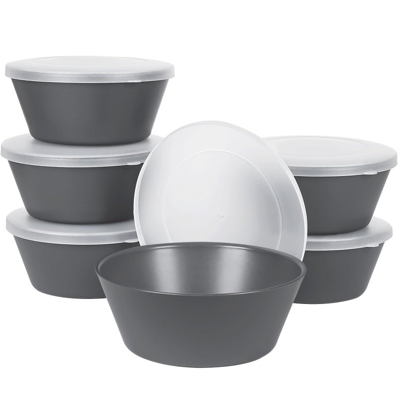 Greentainer Cereal Bowls Set with Lid 6 Large Plastic Dessert Bowls 750 ml Bowl for Soup Pasta Salad Lightweight Serving Bowls for Camping Picnics Dishwasher Microwave Safe Grey