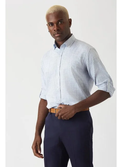 Bisse Men's Regular Fit Long Sleeve Sports Shirt BLUE GM22K222027_K35