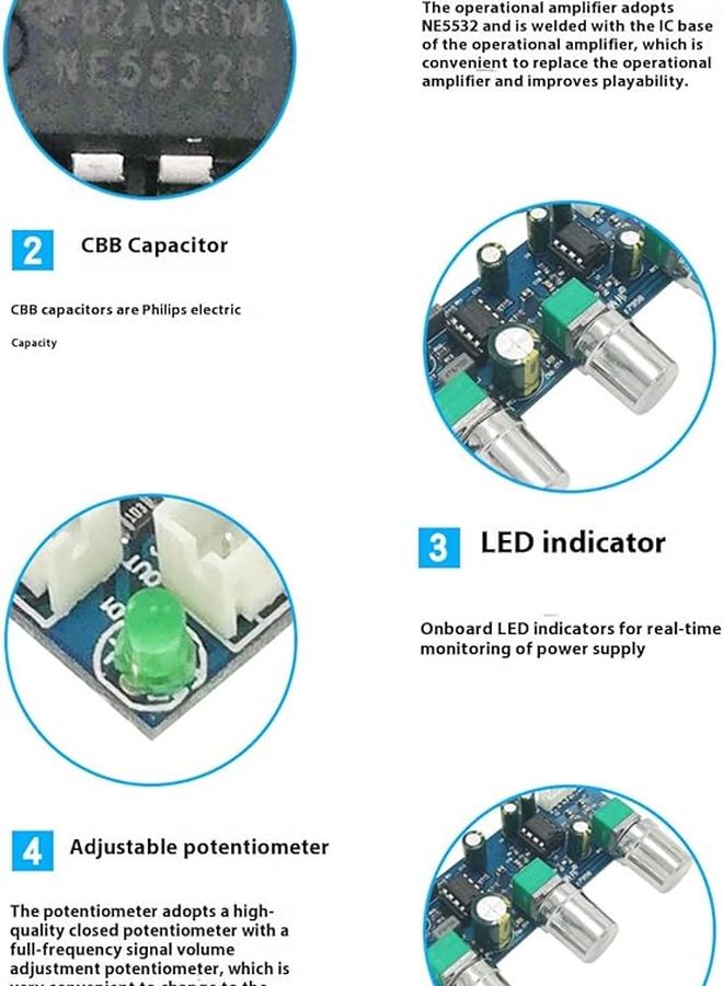 NE5532 2 1CH وحدة مكبر صوت مسبق مع لوحة تحكم نغمية سلبية ومرشح ساب ووفر - Image 5
