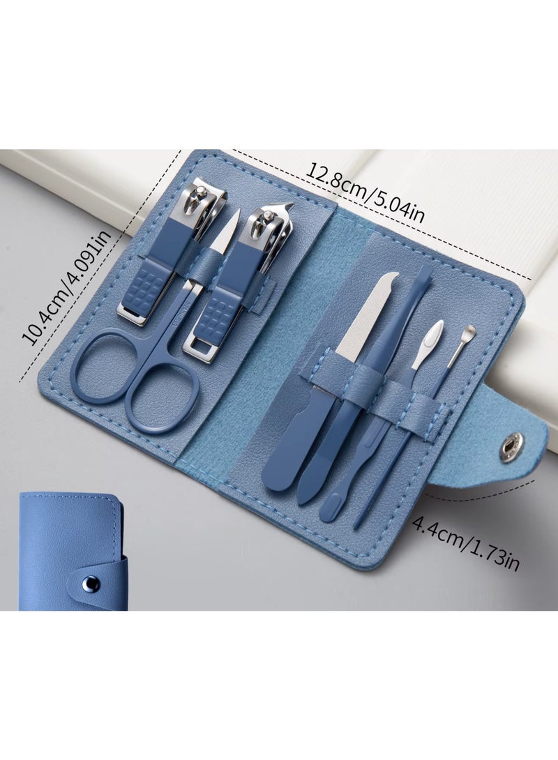 Blume Beauty 7 Pieces Manicure Set with Curved Scissors, Nail-clips, Eyebrow Tweezer, & Nail Manicure Tools.  Essential Beauty Tools Set for Men & Women in elegant Blue Soft PU Storage Case, Small & Compact for Bag & Travel. - Image 2