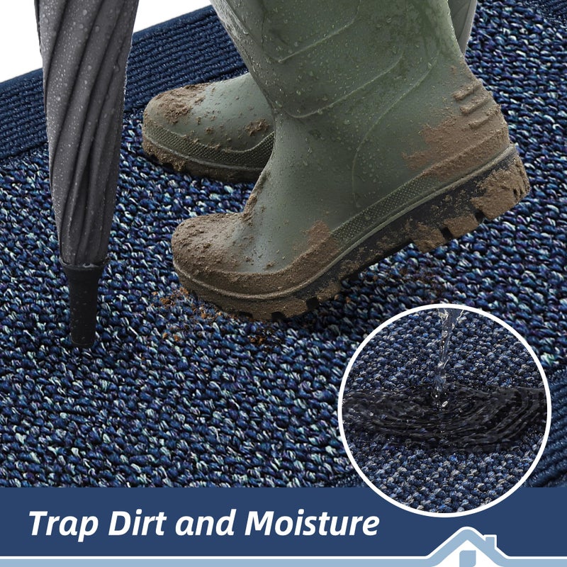 BEQHAUSE Indoor Door Mat 20" x 32", Dirt Trapper Door Mats Non-Slip Entryway Rugs Washable, Resist Dirt Absorbent Welcome Mat, Low Profile Floor Mats for Front Back Door and Entryway, Blue - Image 3