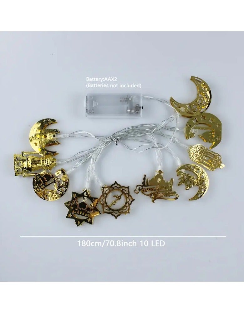 Home Care 1pc, Mix Style Iron Hollowed Out Ramadan String Lights, 1.8m/70.8inch 10 LED Battery Operated, Ramadan Decorations, Bedroom, Ramadan Lights, Living Room Decor, Eid Mubarak, for home, Smart, Spring, Summer, Holiday Decor (Batteries not included) - Image 2