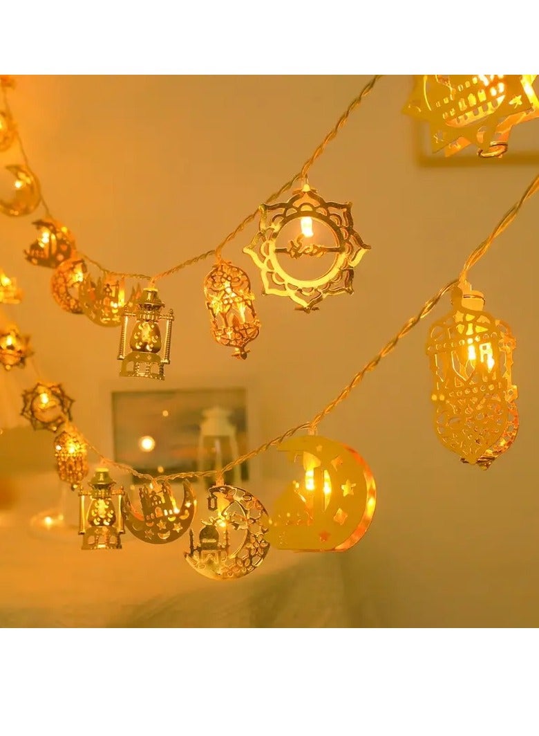 Home Care 1pc, Mix Style Iron Hollowed Out Ramadan String Lights, 1.8m/70.8inch 10 LED Battery Operated, Ramadan Decorations, Bedroom, Ramadan Lights, Living Room Decor, Eid Mubarak, for home, Smart, Spring, Summer, Holiday Decor (Batteries not included) - Image 3