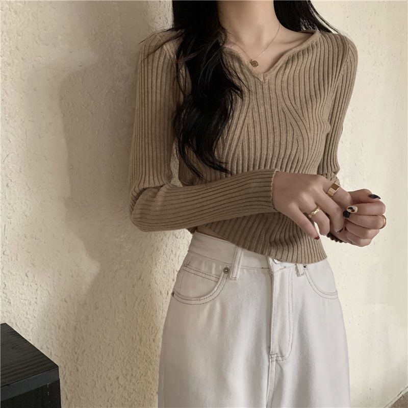 Low Collar Black Base Shirt Womens Spring 2024 New Style Interior Fashion Fashionable Western Style Sweater Unique Knitted Top Apricot - Image 3