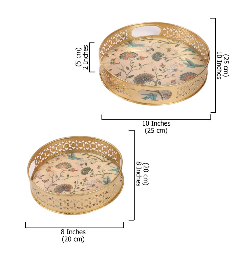 Two Moustaches Sparrows and Tree Design Serving Trays Set (8 Inches & 10 Inches), Serving Plates for Home, Platters for Tea/Fruits/Snacks, Decorative Pichwai Tray, Decorative Serving Tray(Pack of 2) - Image 5