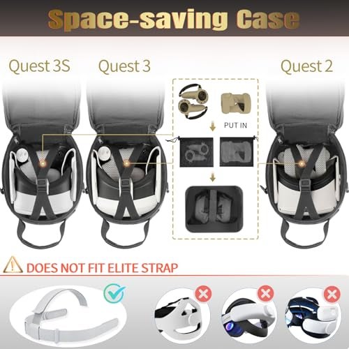 FOREGOER Carrying Case Compatible with Meta Quest 3S/Quest 2/ Apple Vision Pro Original Elite Strap, for Oculus Quest 3/2/Vision Pro Accessories (Black) - Image 2