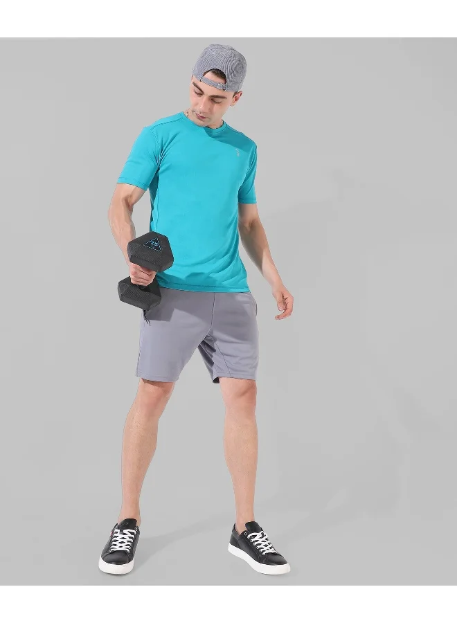 Campus Sutra Men's Solid Aqua Blue Regular Fit Activewear T-Shirt