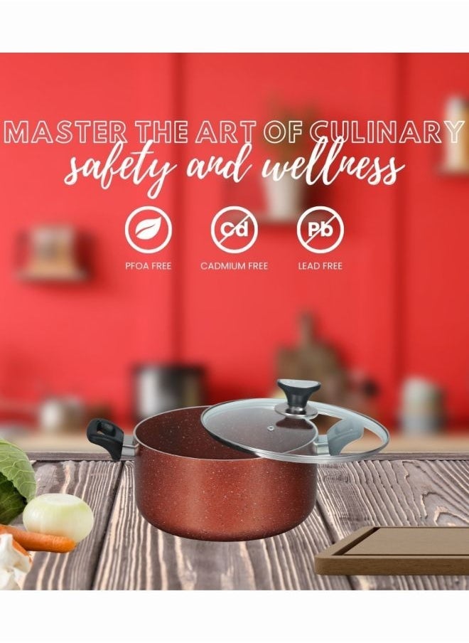 SONEX - Sonex 3 Ltr Non Stick Casserole with Tempered Glass Lid & Heat-Resistant Bakelite Handle, 20 cm, Marble Coated - Copper, Premium Cookware, Even Heating, High-Quality Aluminum, Durable & Easy to Clean - Image 1