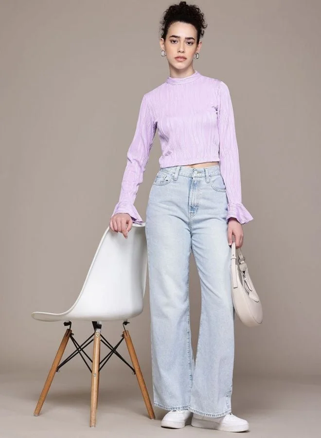 Freehand  Women Regular Fit Textured Round Neck Long Sleeve Regular Top  | Best Price UAE