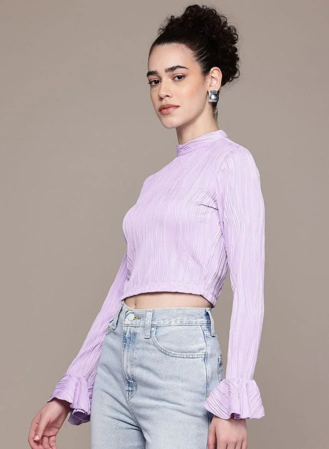 Freehand  Women Regular Fit Textured Round Neck Long Sleeve Regular Top  | Best Price UAE